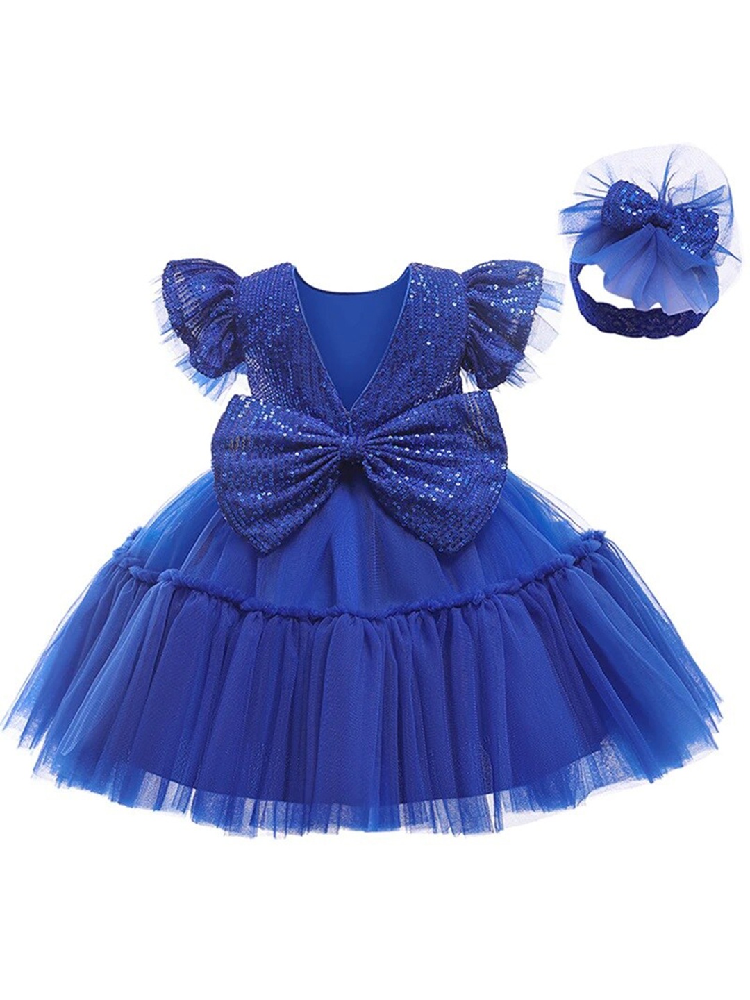 

R Cube Blue Embellished Satin Dress