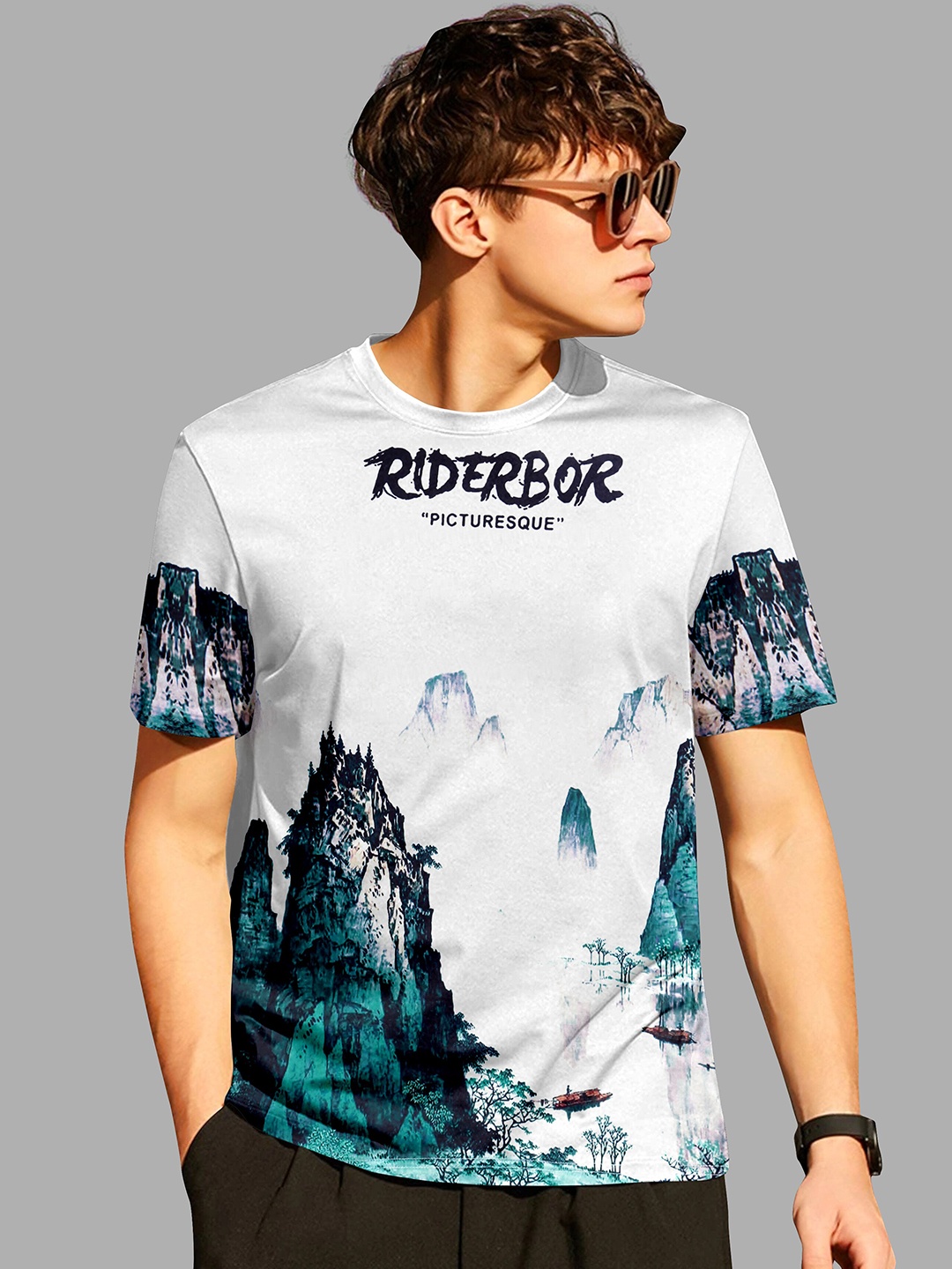 

Fashion FRICKS Men Graphic Printed Loose T-shirt, White