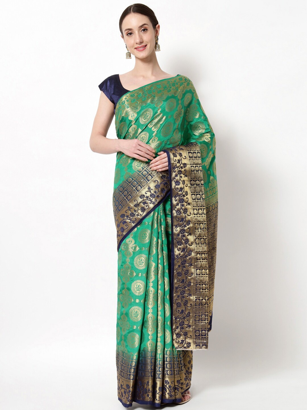 

B4ME COM Ethnic Motifs Zari Tissue Kanjeevaram Saree, Sea green