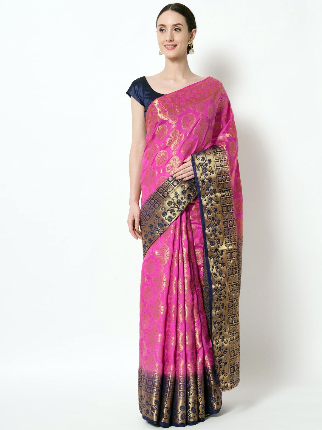 

B4ME COM Ethnic Motifs Zari Tissue Kanjeevaram Saree, Pink