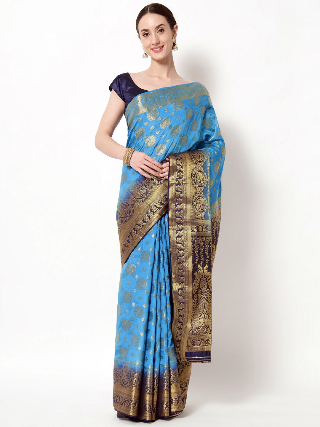 

B4ME COM Woven Design Zari Tissue Ready to Wear Kanjeevaram Saree, Turquoise blue