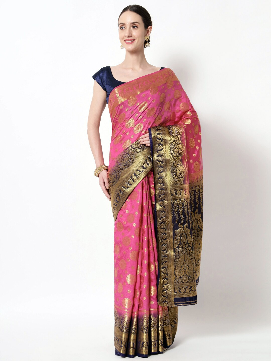 

B4ME COM Ethnic Motifs Zari Tissue Kanjeevaram Saree, Pink