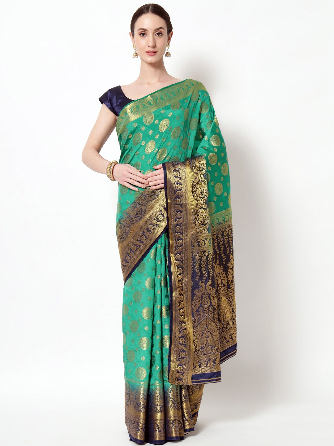 

B4ME COM Ethnic Motifs Zari Tissue Kanjeevaram Saree, Sea green