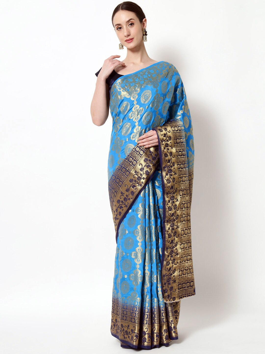 

B4ME COM Ethnic Motifs Zari Tissue Kanjeevaram Saree, Turquoise blue