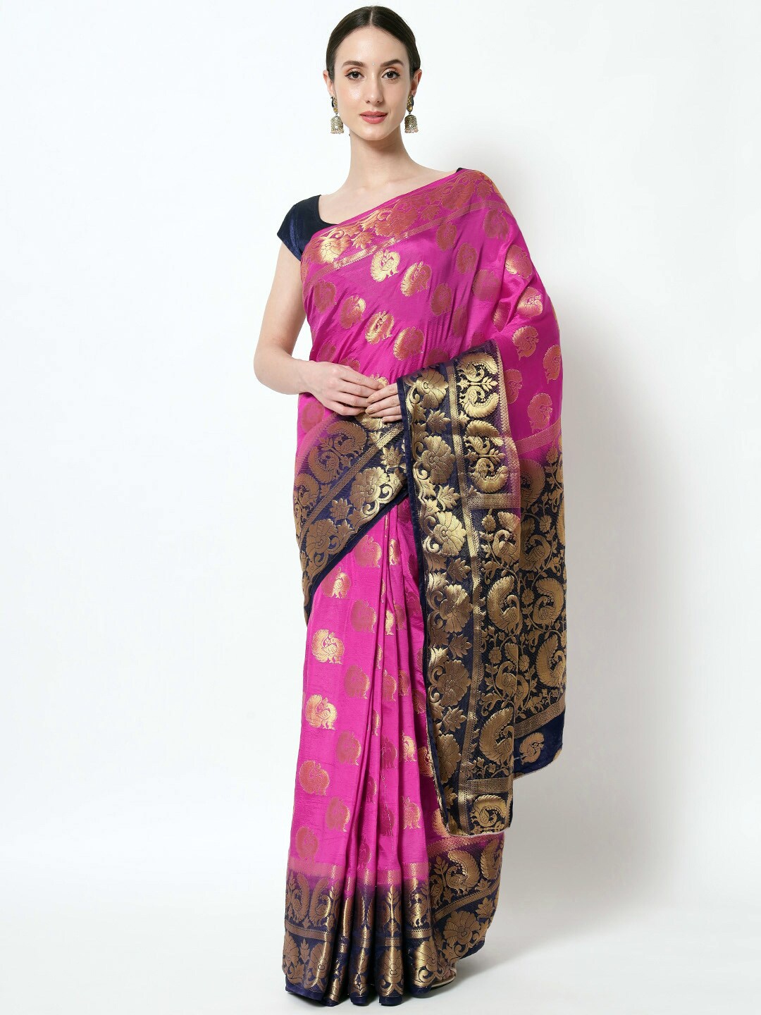 

B4ME COM Woven Design Zari Kanjeevaram Saree, Pink