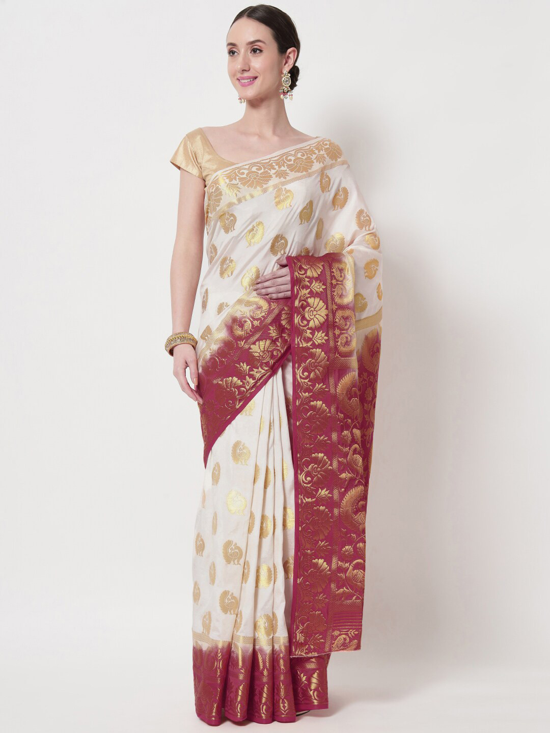 

B4ME COM Woven Design Zari Kanjeevaram Saree, Maroon