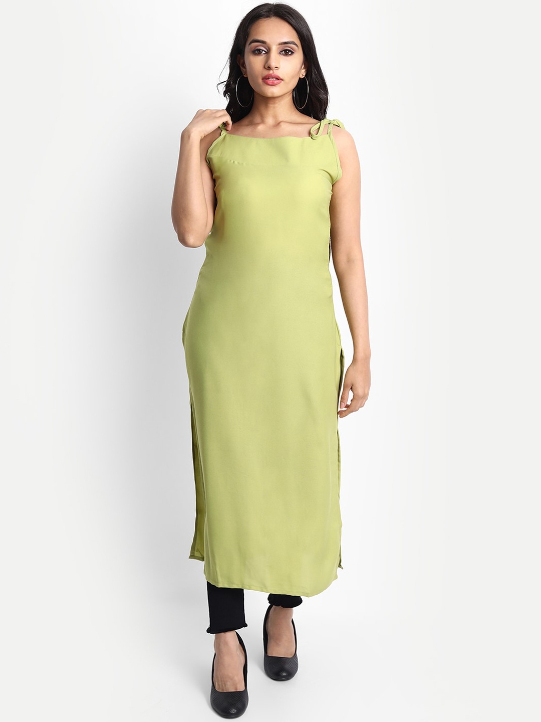 

ISAM Shoulder Straps Crepe Kurta, Olive