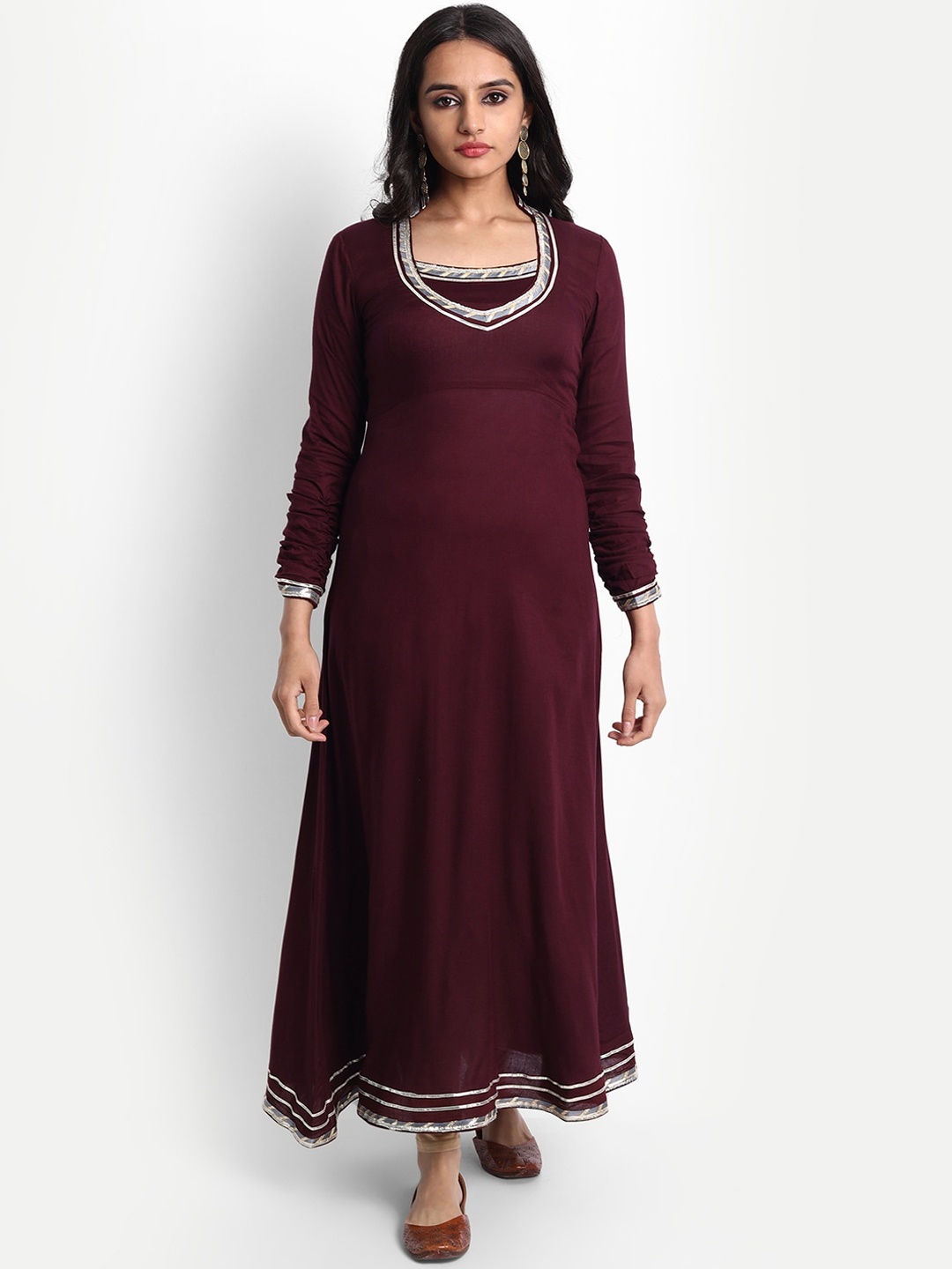 

ISAM Round Neck Long Sleeves Anarkali Kurta, Burgundy