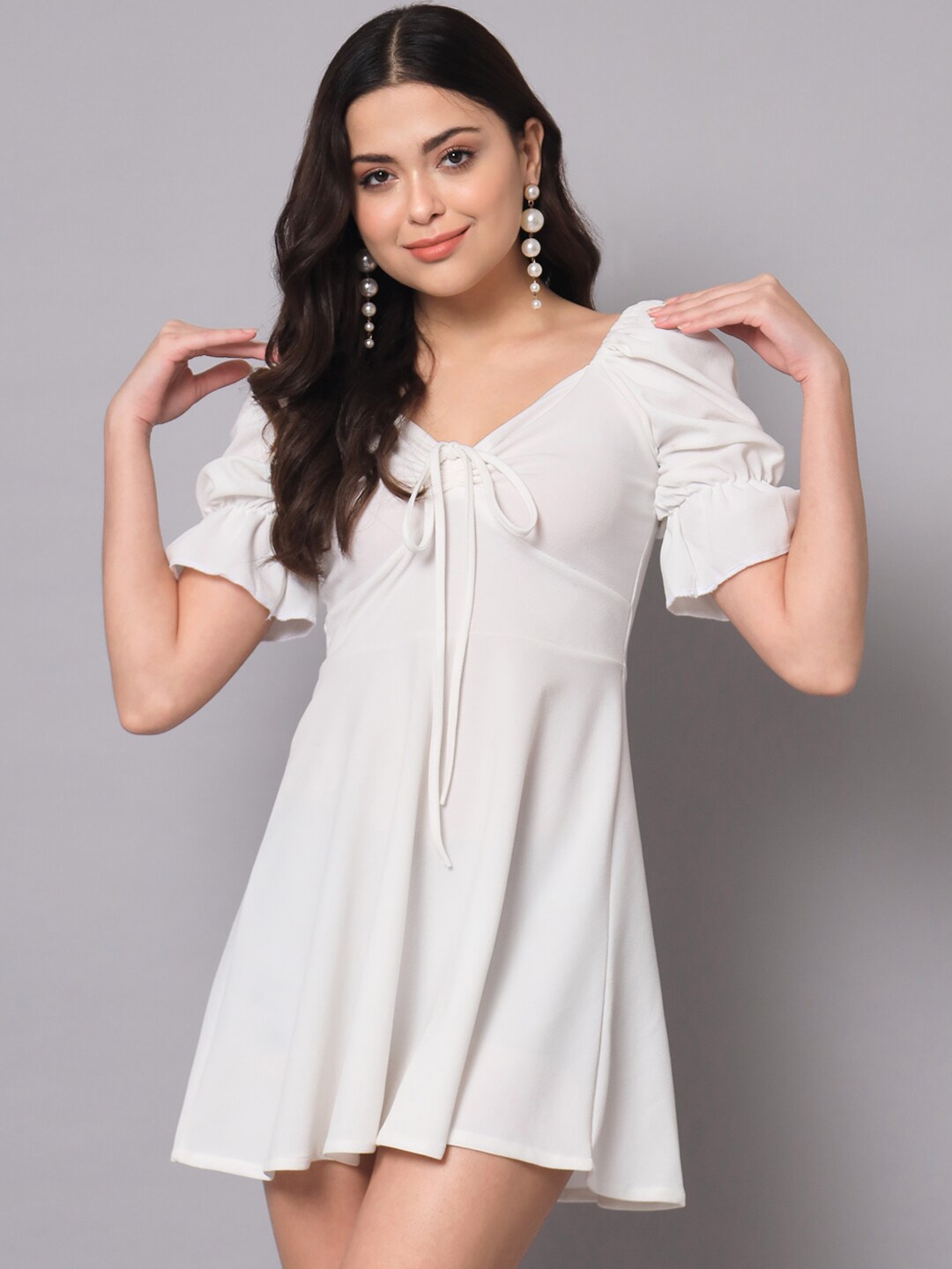 

AAHWAN V-Neck Mini Dress, White