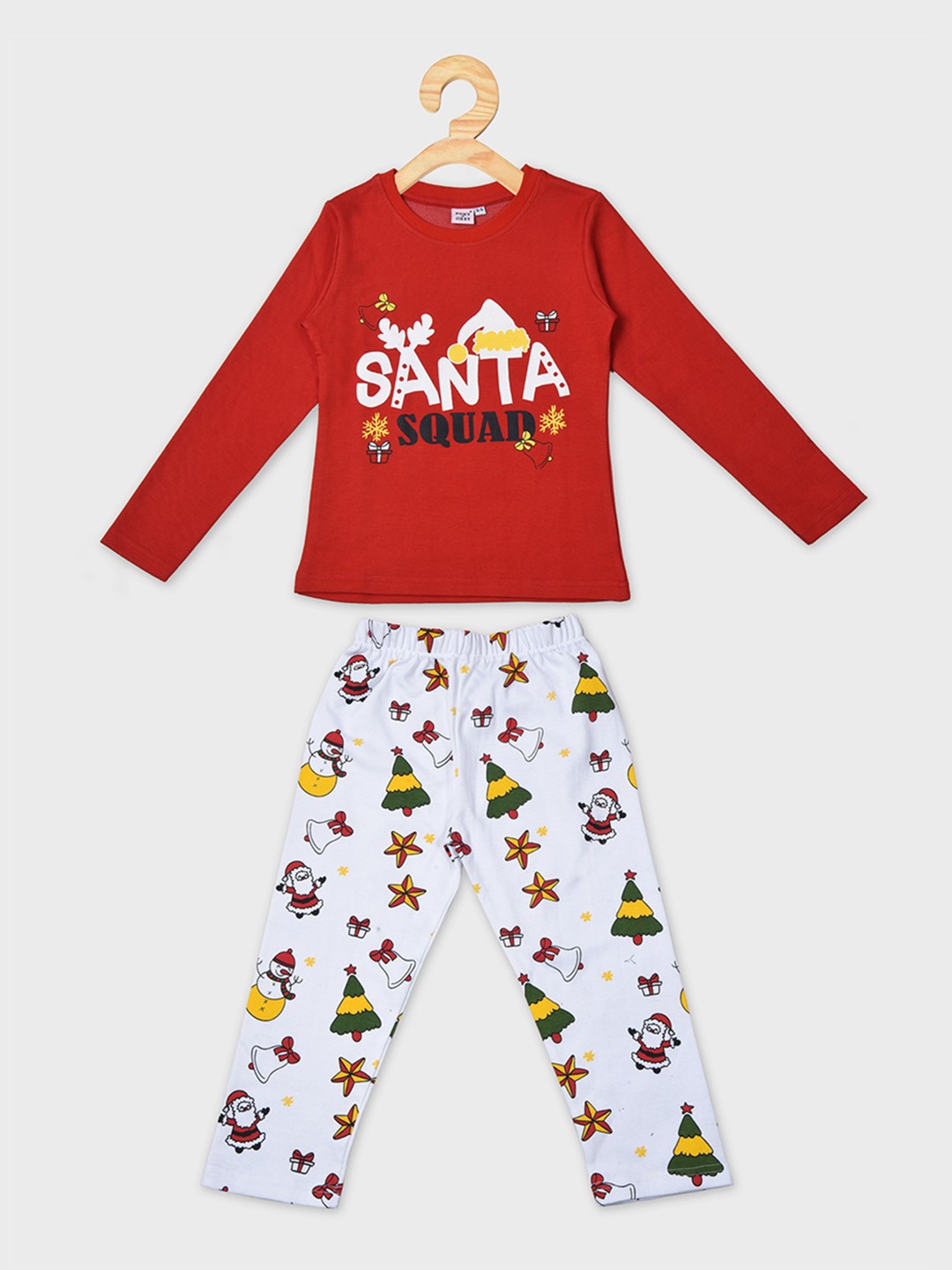 

POMY & JINNY Girls Printed Pure Cotton Night suit, Red