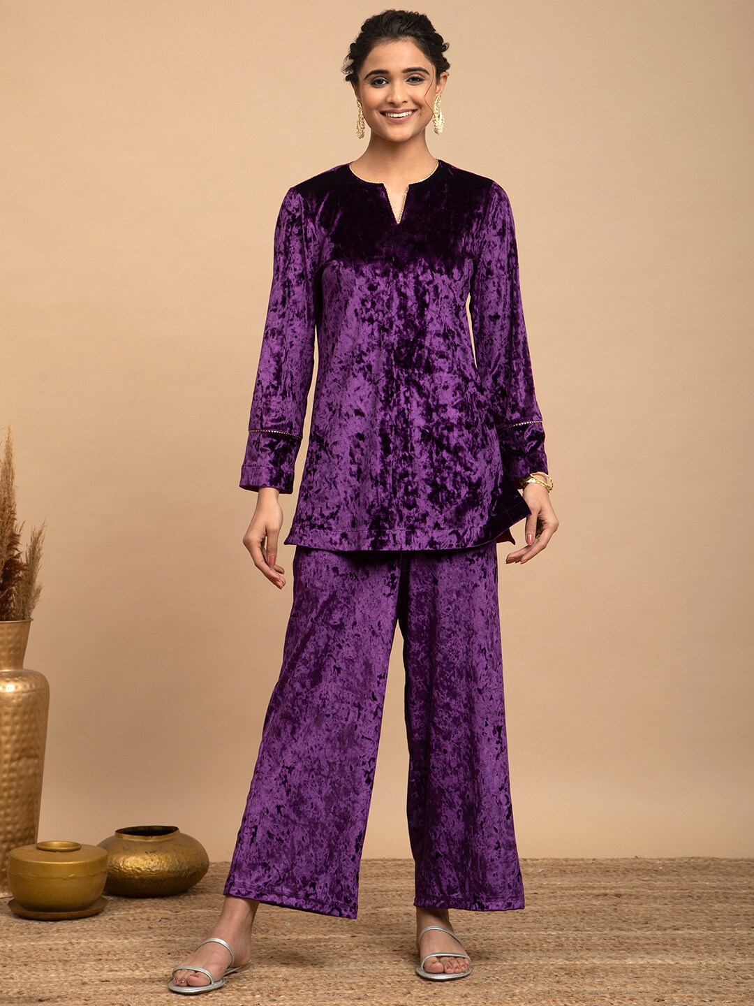 

Pink Fort Women Tunic With Trouser Co-Ords Set, Purple