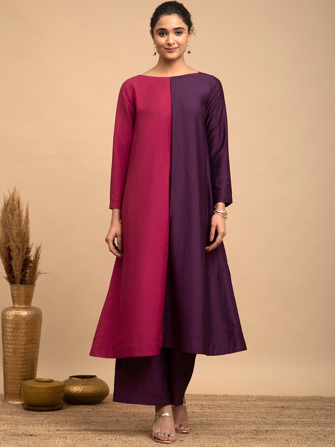 

Marigold by FableStreet Women Boat Neck Kurta with Palazzos, Pink