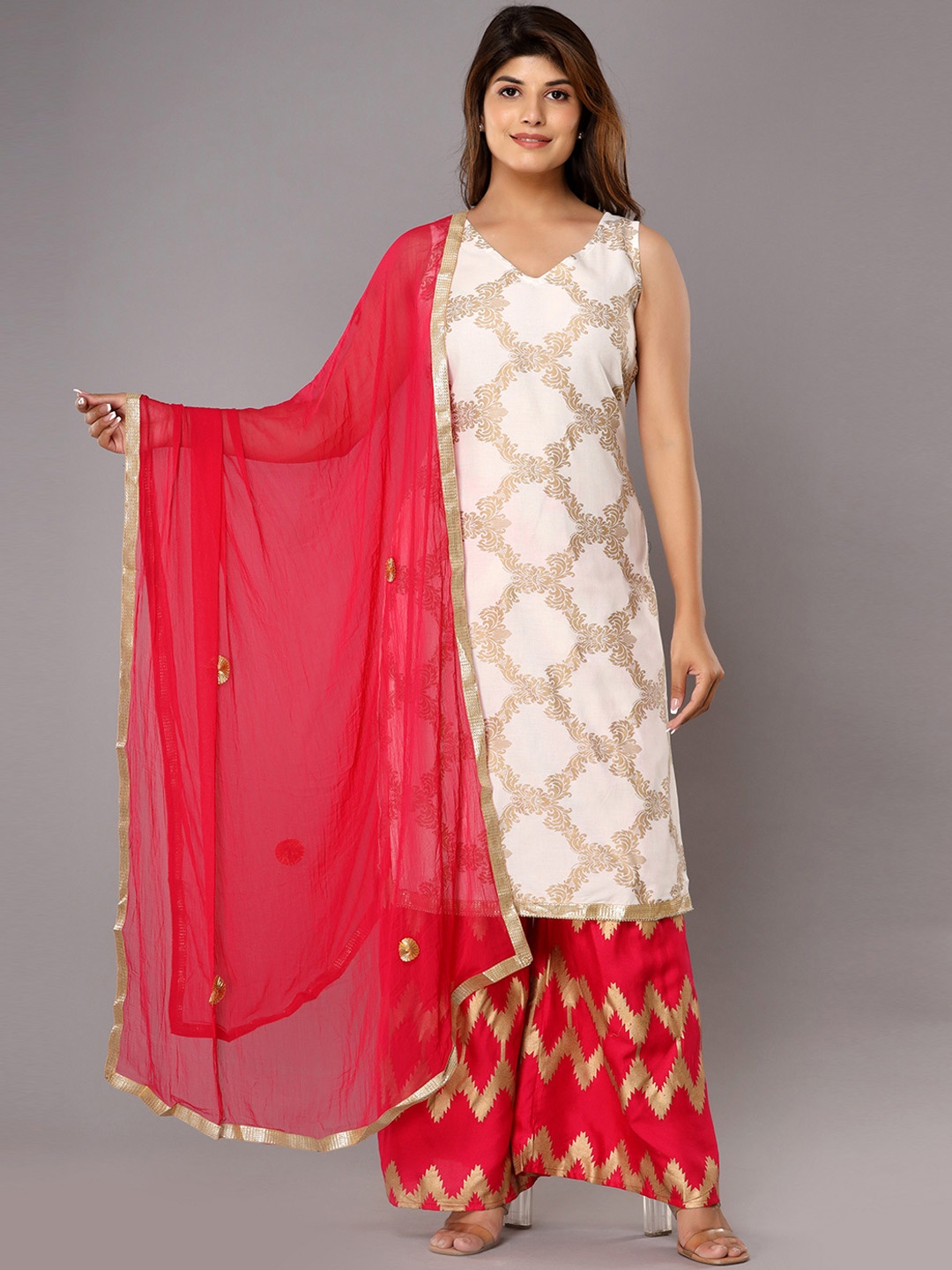 

Shedika Women Kurta With Sharara & Dupatta, White