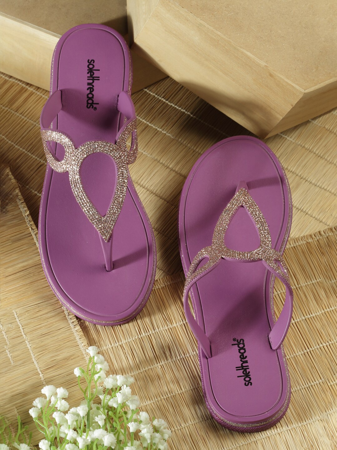 

SOLETHREADS REBEL Women Purple Embellished T-Strap Flats