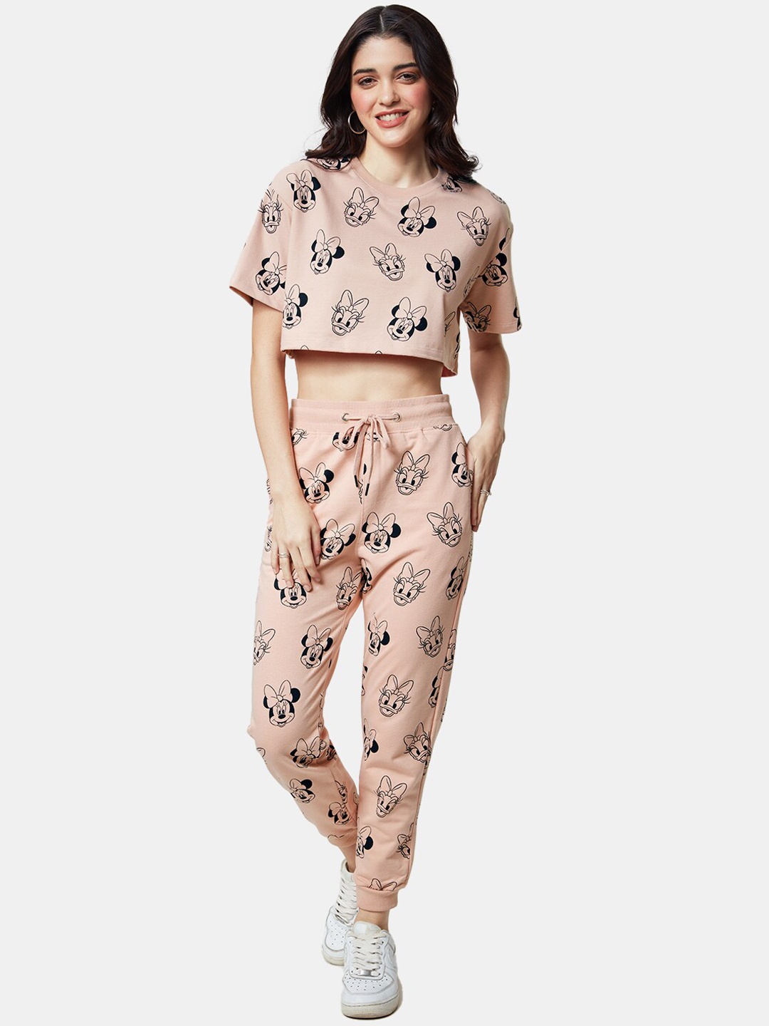 

The Souled Store Women Daisy & Minnie Print Crop T-Shirt & Jogger Co-ords, Nude
