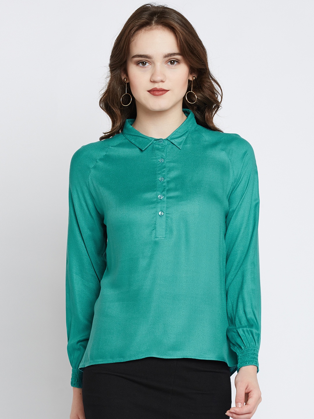 

Marie Claire Women Green Solid Shirt Style Top