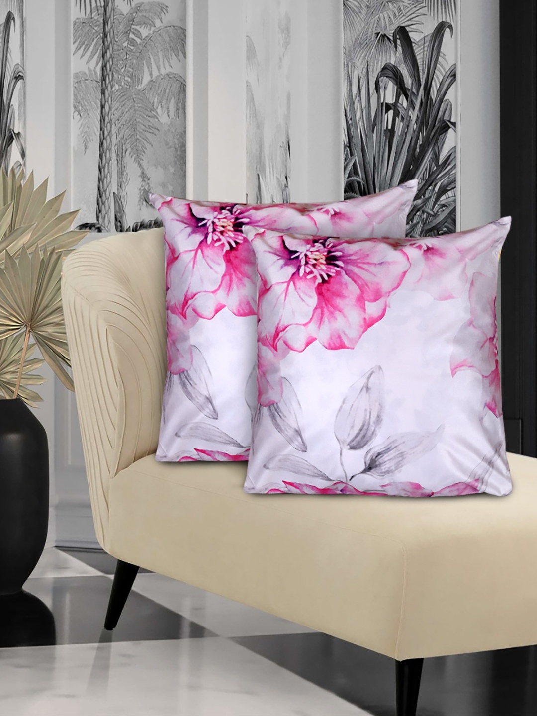 

ROMEE White & Pink Set of 2 Floral Square Cushion Covers