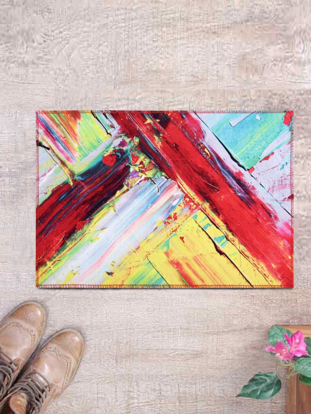 

ROMEE Red & Yellow Abstract Digital 3D Printed Anti-Skid Doormat