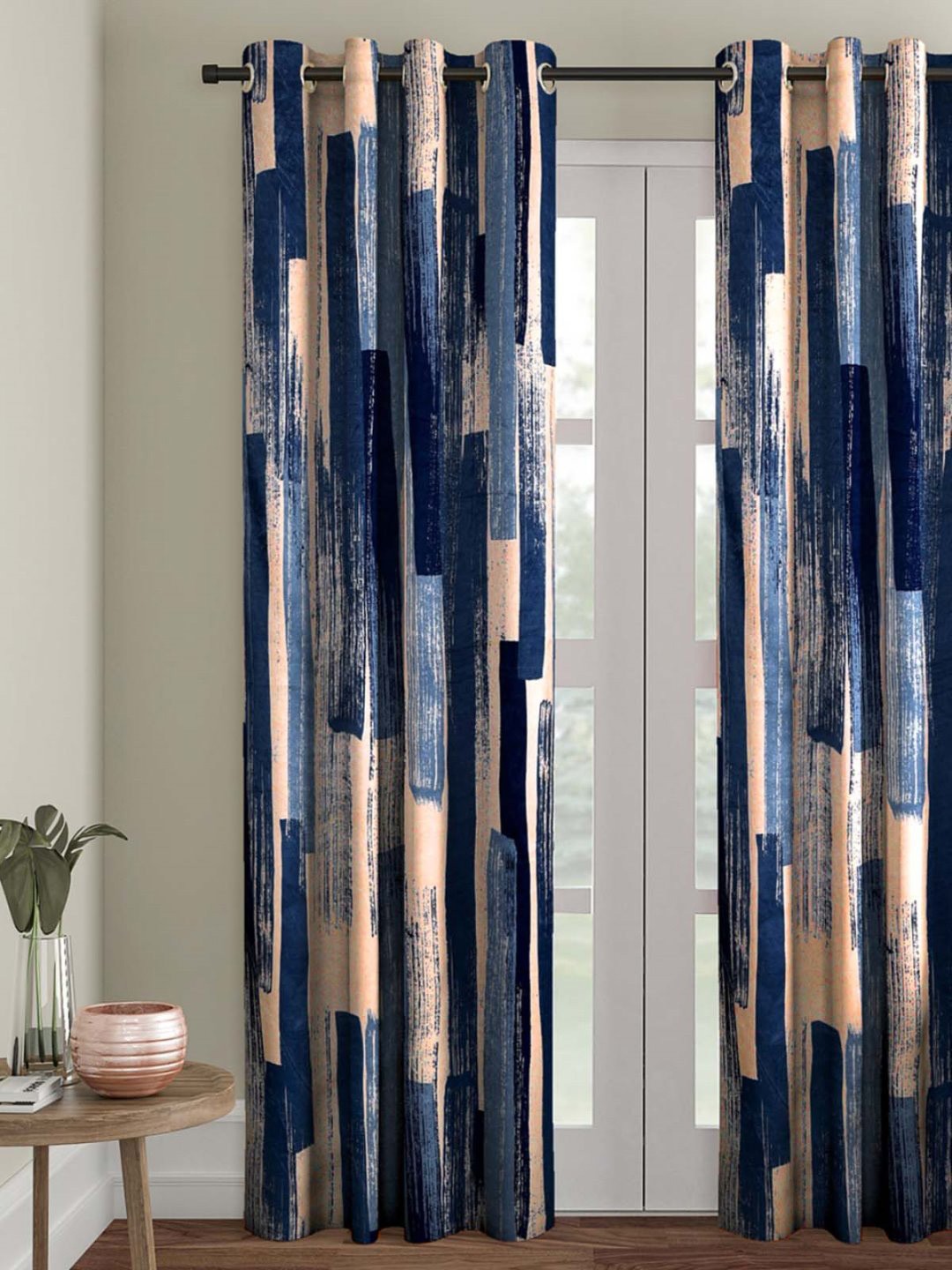 

ROMEE Blue & Beige Room Darkening Door Curtain