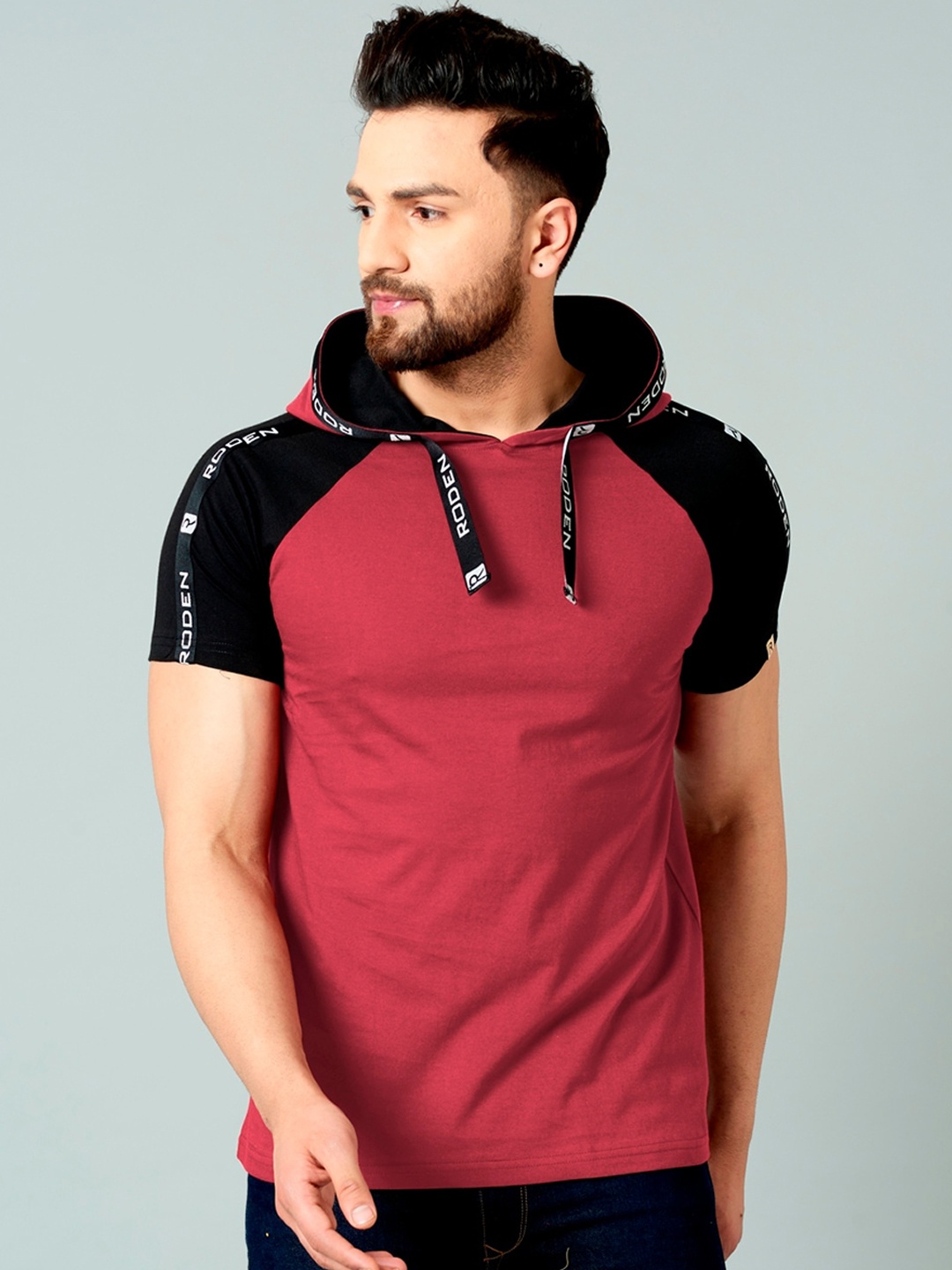 

Rodzen Men Cotton Colourblocked T-shirt, Rose