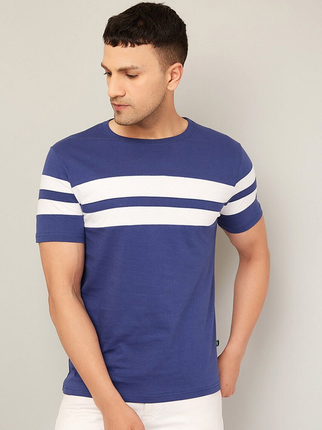 

Rodzen Men Cotton Striped T-shirt, Blue