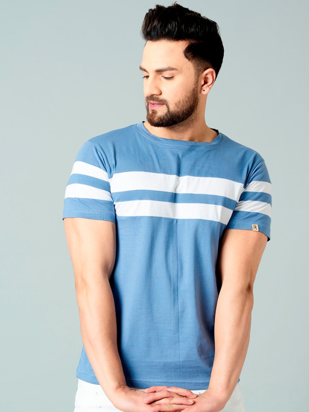 

Rodzen Men Cotton Striped T-shirt, Blue