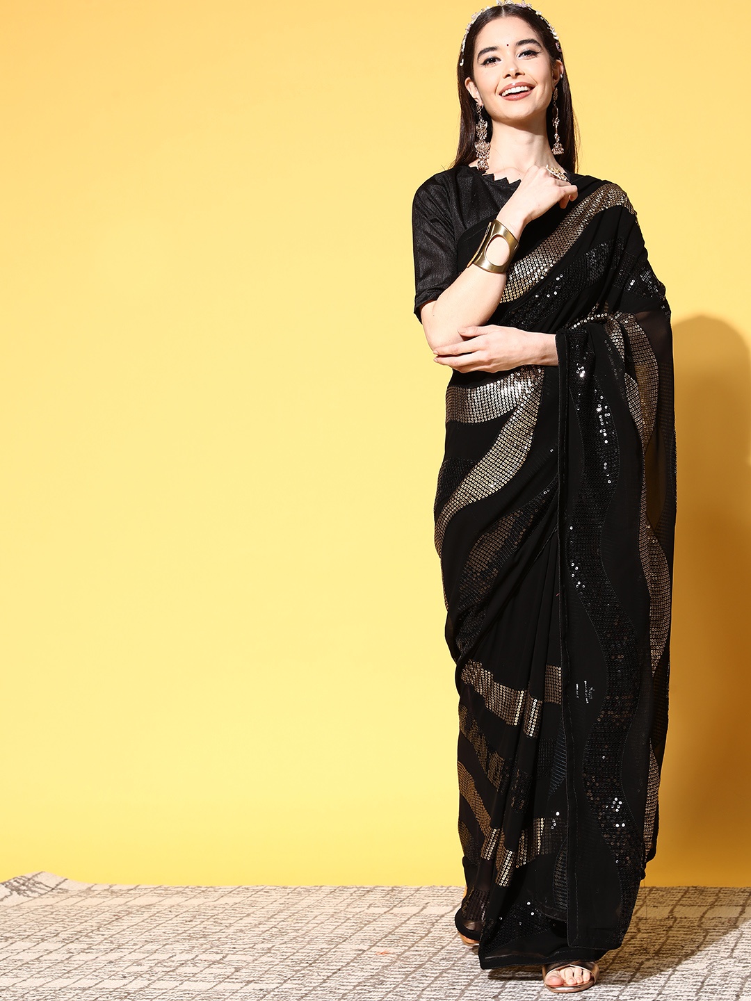 

Mitera Black Embellished Sequinned Saree