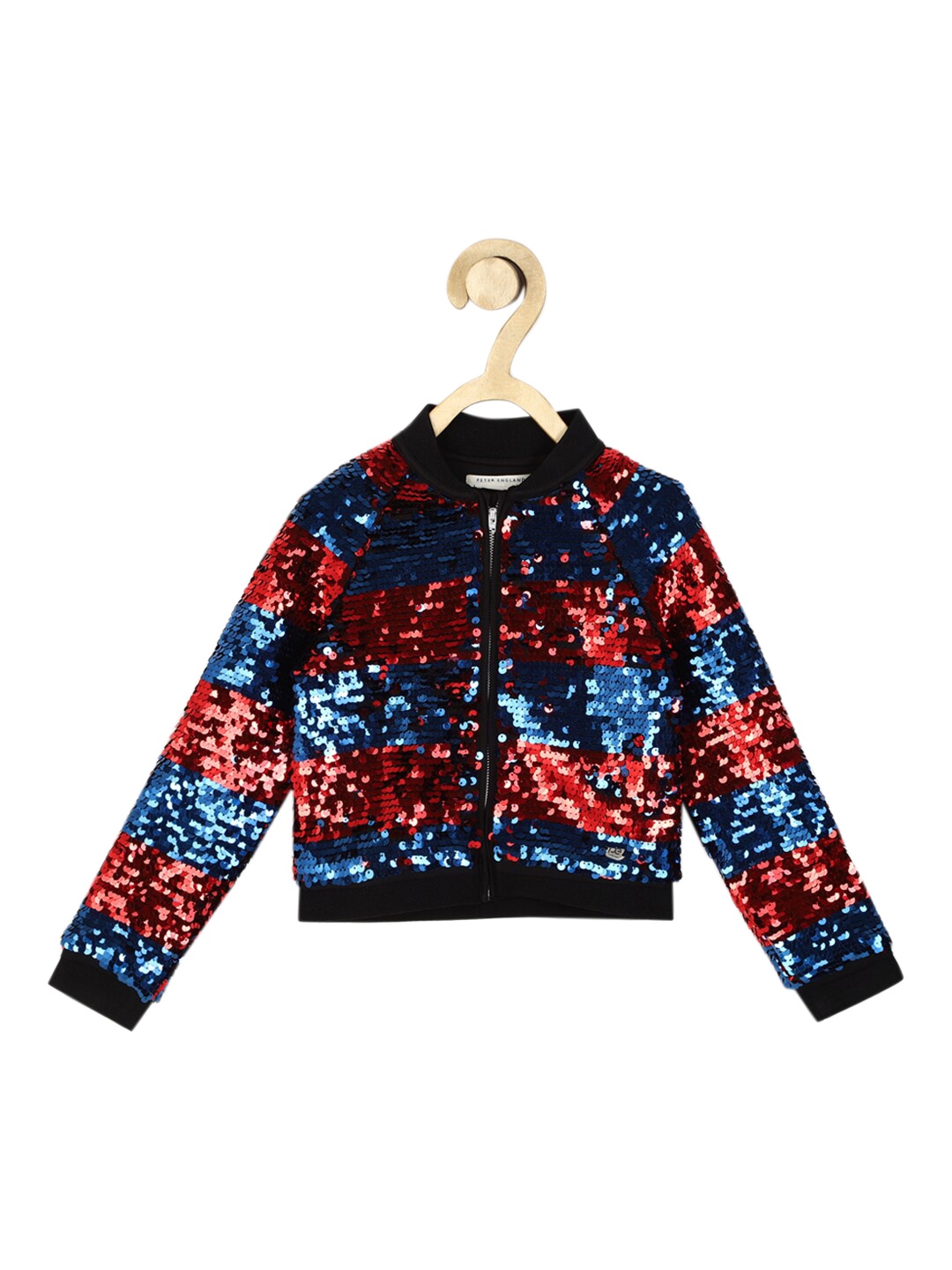 

Peter England Girls Crop Sequinned Bomber Jacket, Red