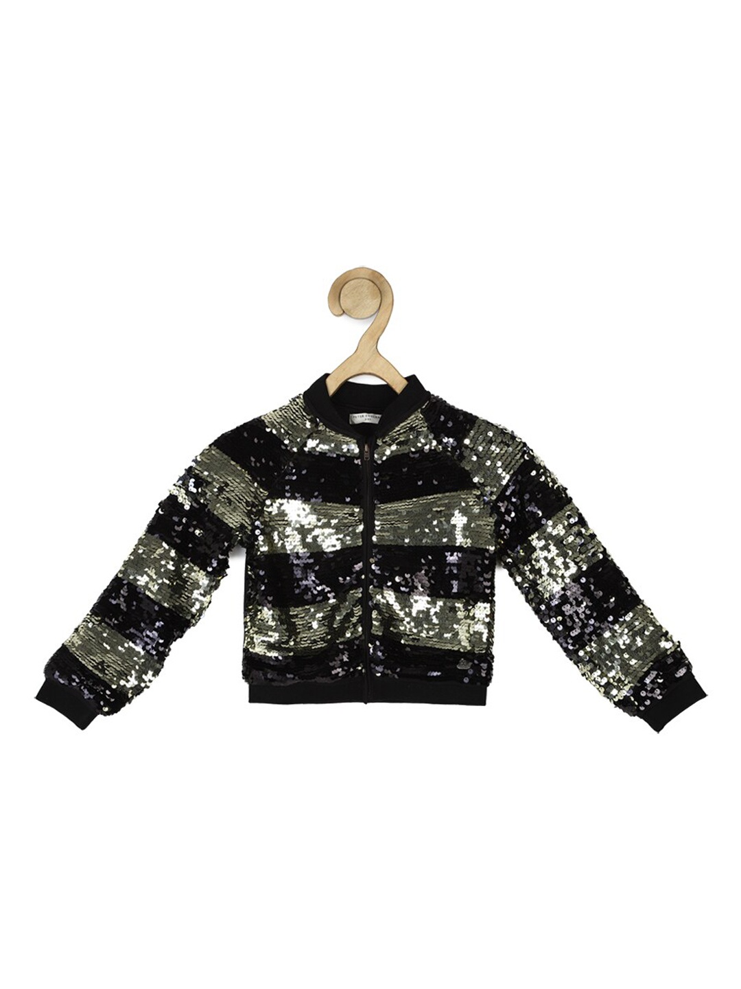 

Peter England Girls Sequinned Bomber Jacket, Black