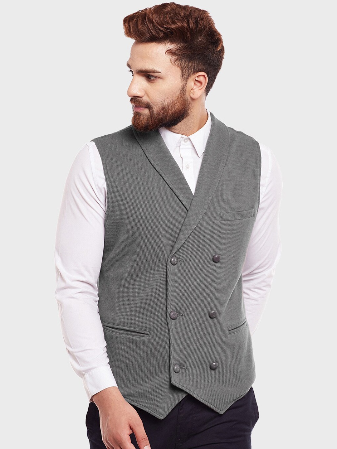 

Hypernation Men Double-Breasted Pure Cotton Waistcoat, Grey