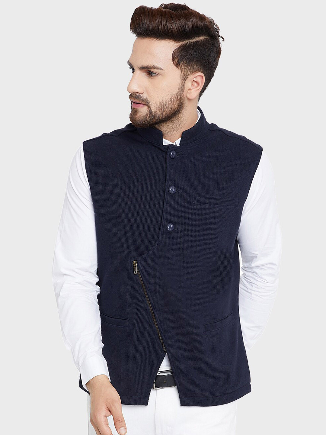

Hypernation Men Cotton Nehru Jacket, Navy blue
