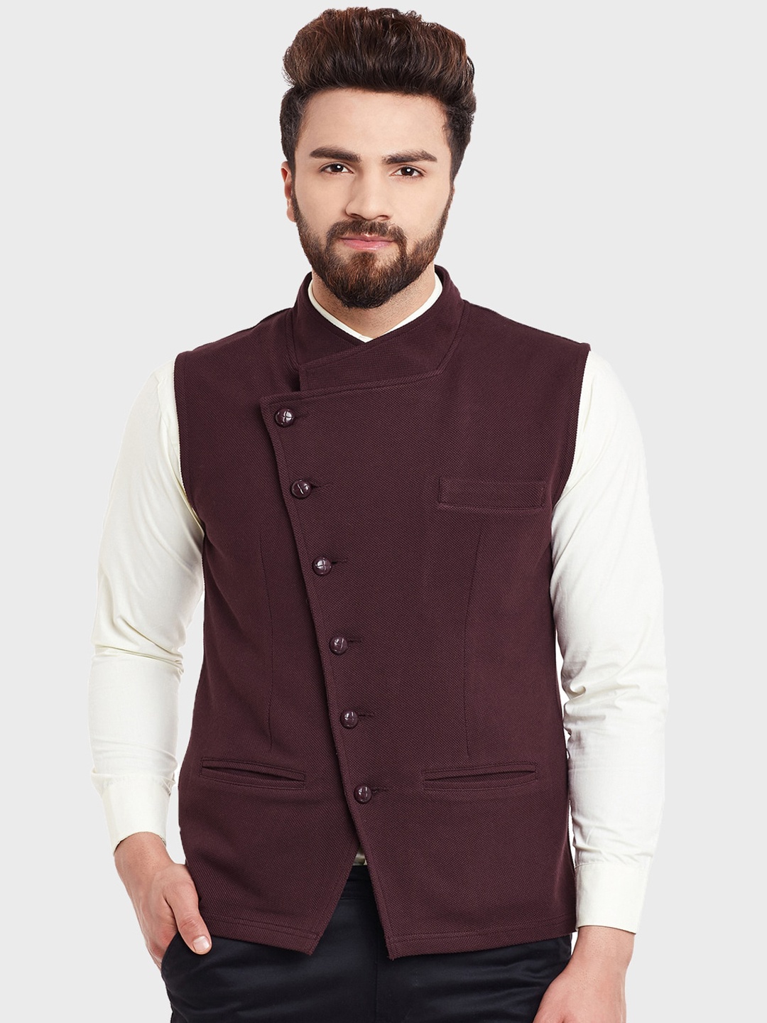 

Hypernation Men Cotton Nehru Jacket, Brown