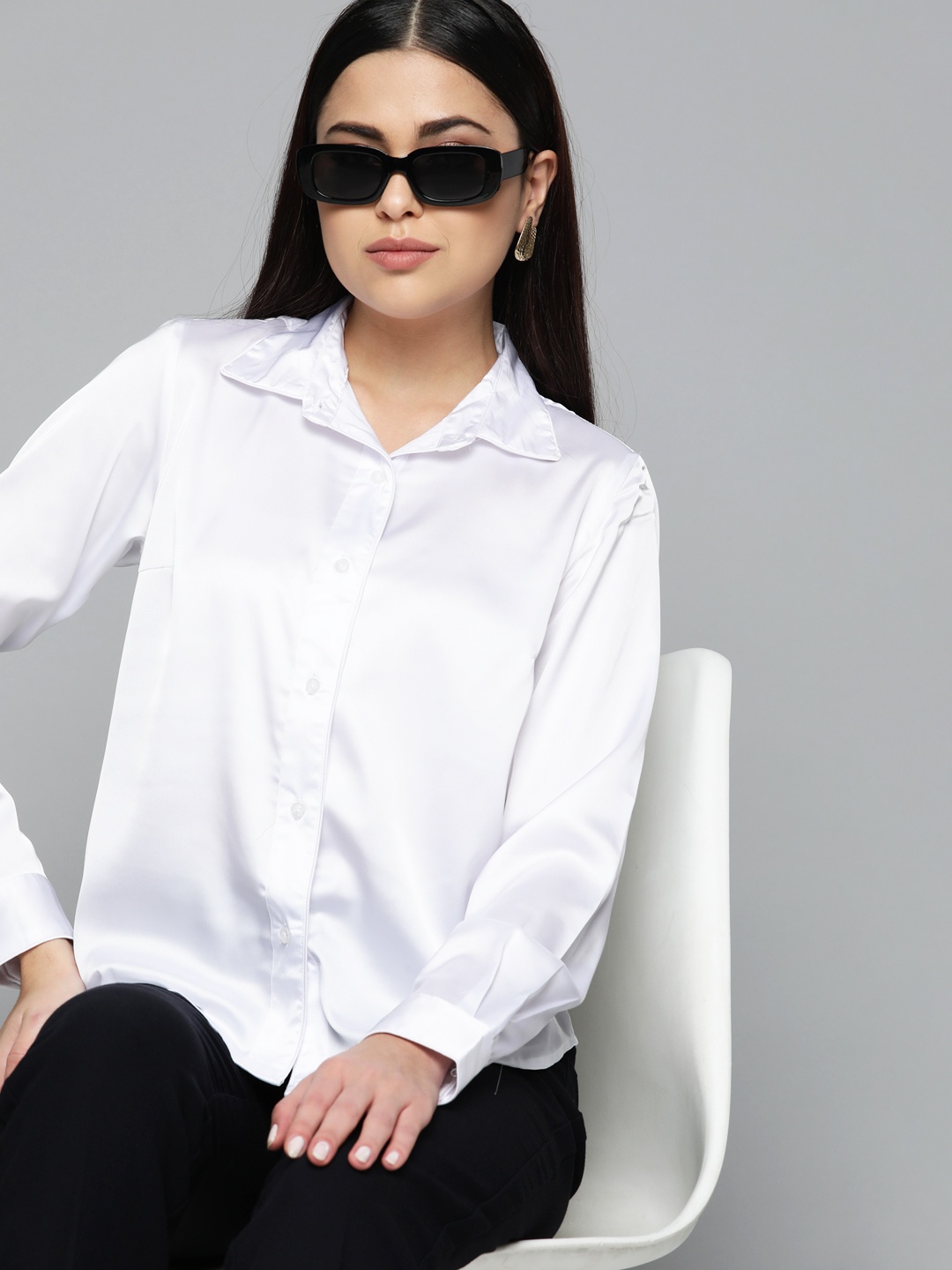 

DENNISON Women Casual Satin Shirt, White