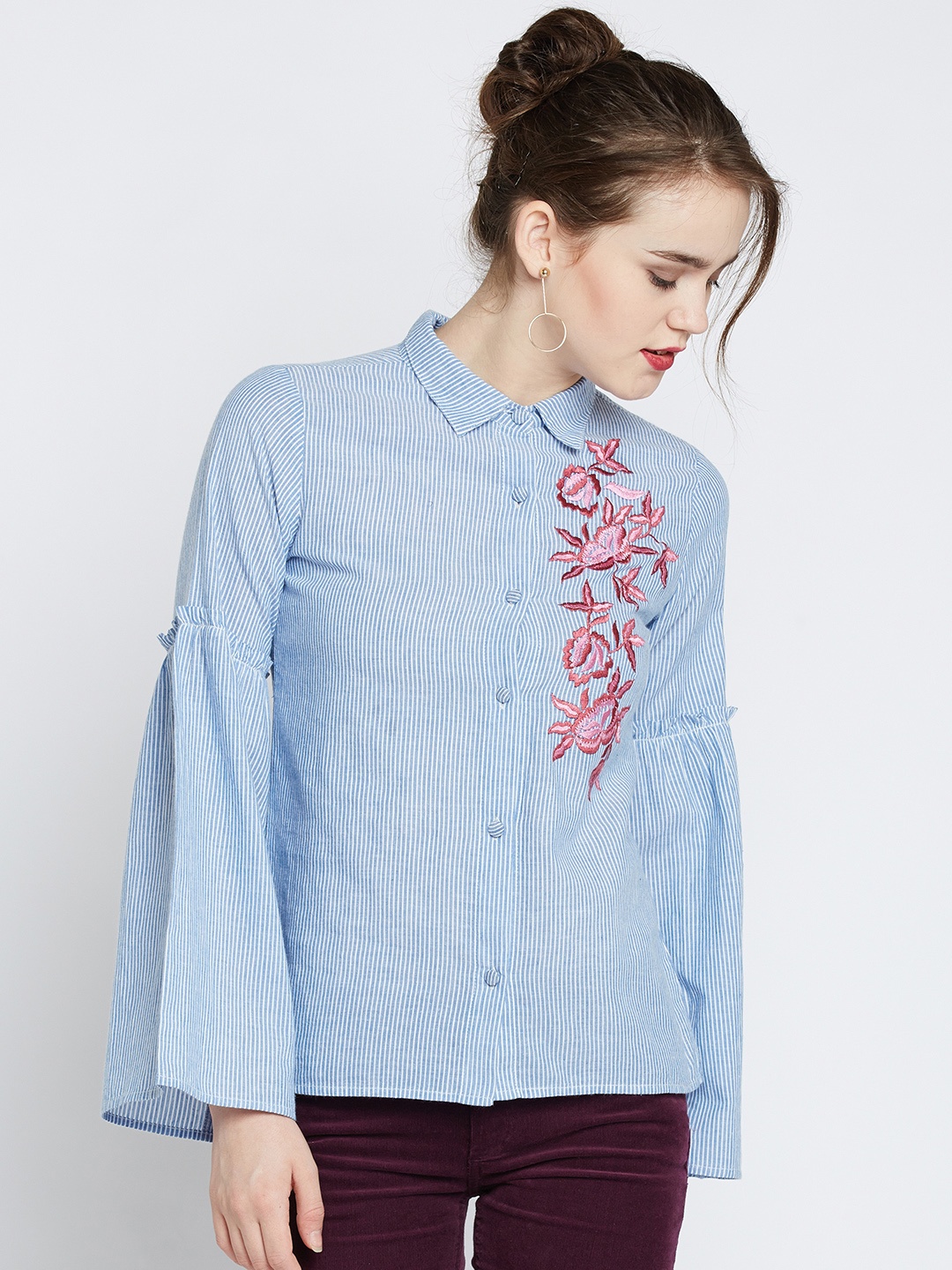 

Marie Claire Women Blue & White Regular Fit Striped Casual Shirt