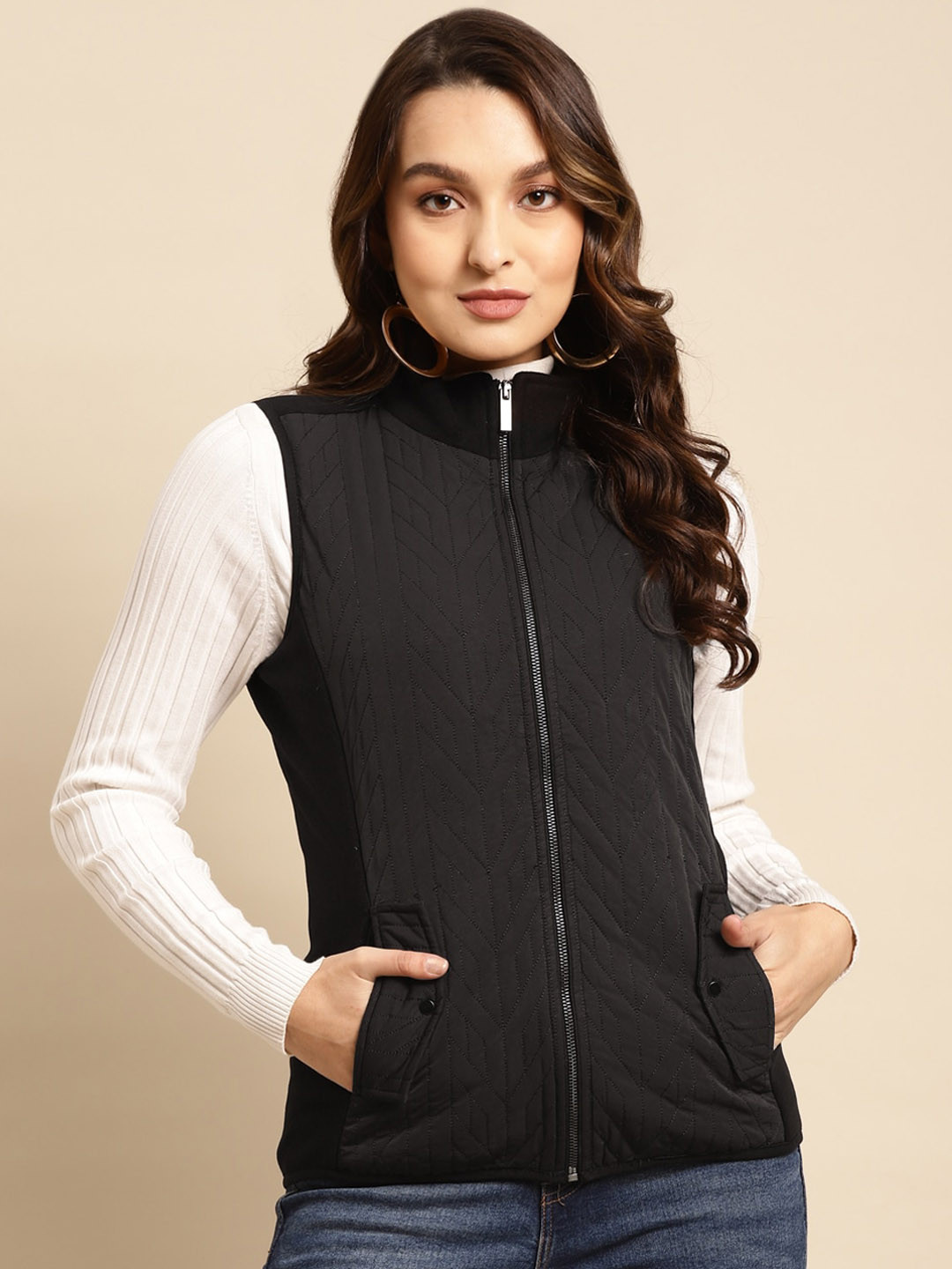 

Lakshita Women Sleeveless Tailored Jacket, Black
