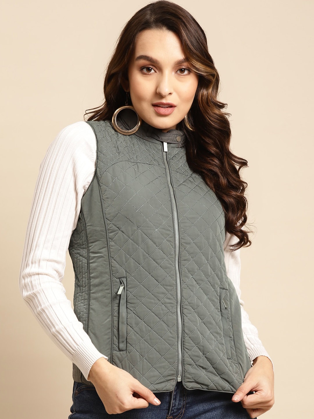 

Lakshita Women Sleeveless Quilted Jacket, Sea green