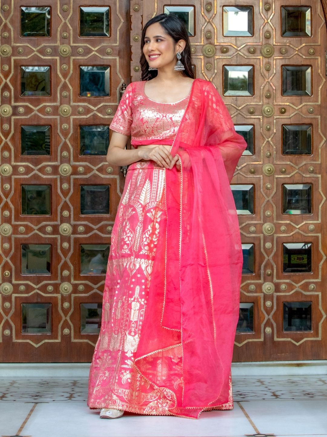 

HOUSE OF JAMOTI Ready to Wear Lehenga & Blouse With Dupatta, Pink