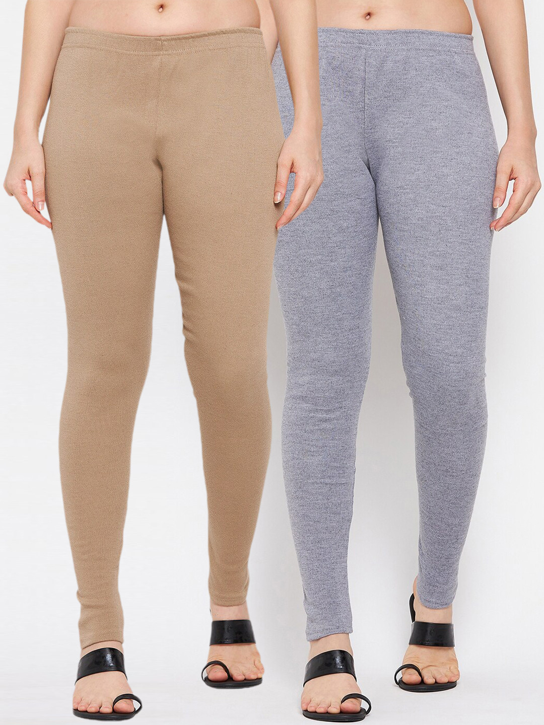 

Clora Creation Pack Of 2 Ankle-Length Woolen Leggings, Grey