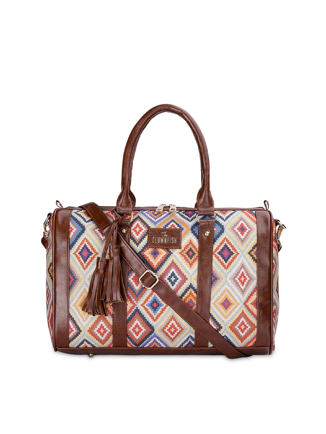 

THE CLOWNFISH Lorna Geometric Structured Handheld Bag, Brown