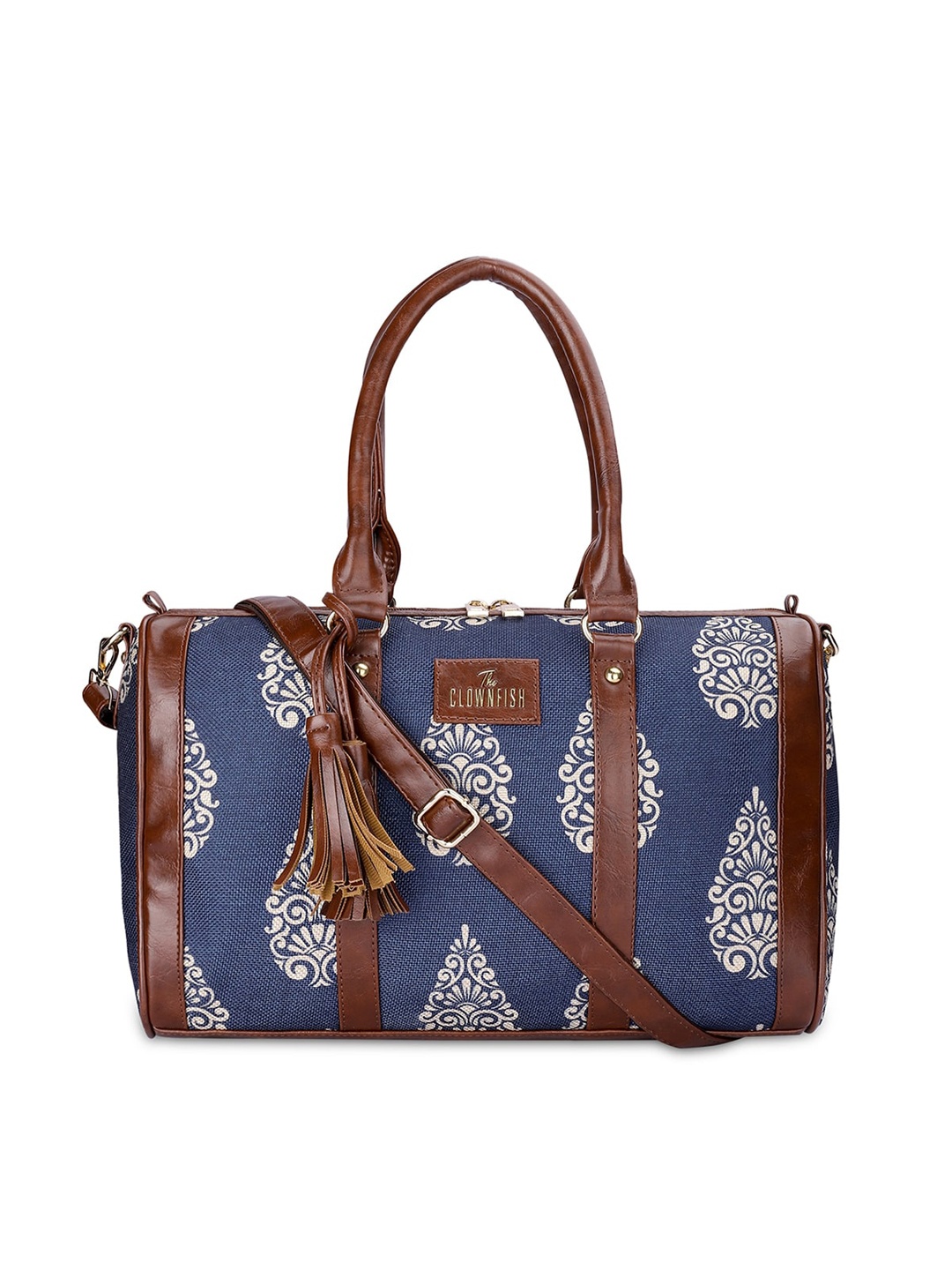 

THE CLOWNFISH Lorna Ethnic Motifs Printed Structured Handheld Bag, Navy blue