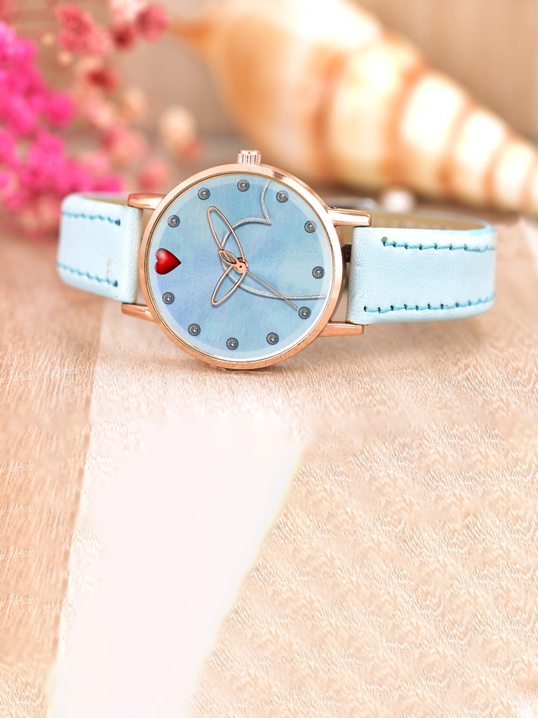

Wuxi Women Brass Embellished Dial & Leather Straps Analogue Watch M-873, Blue