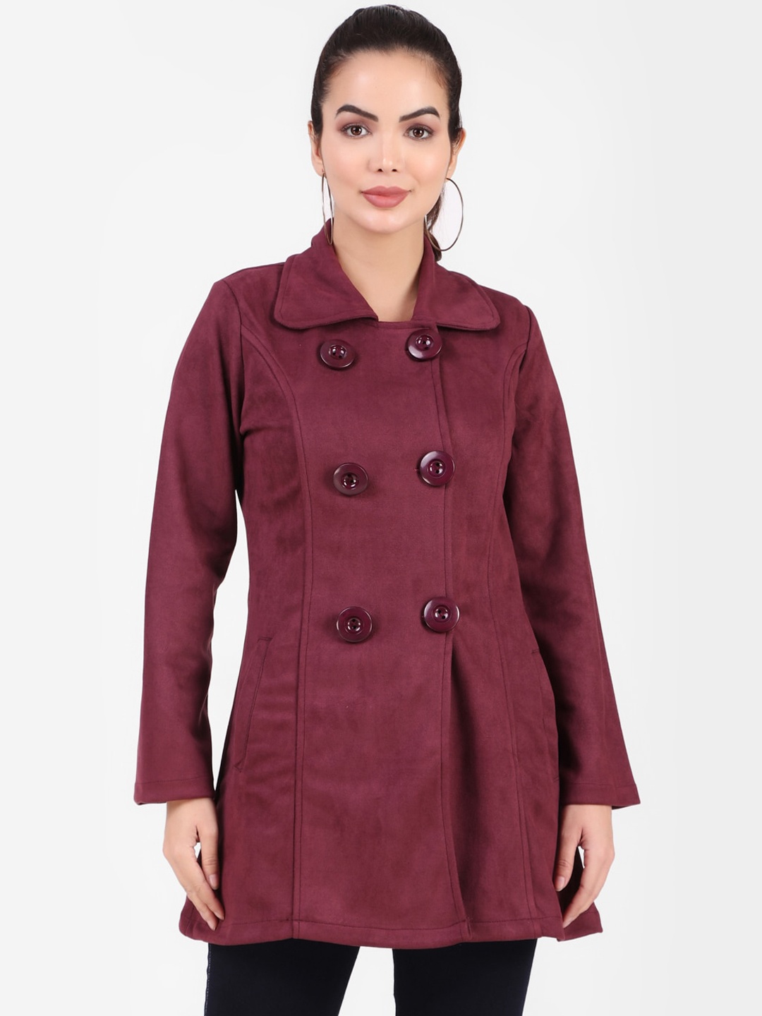 

FNOCKS Women Fleece Longline Tailored Jacket, Maroon