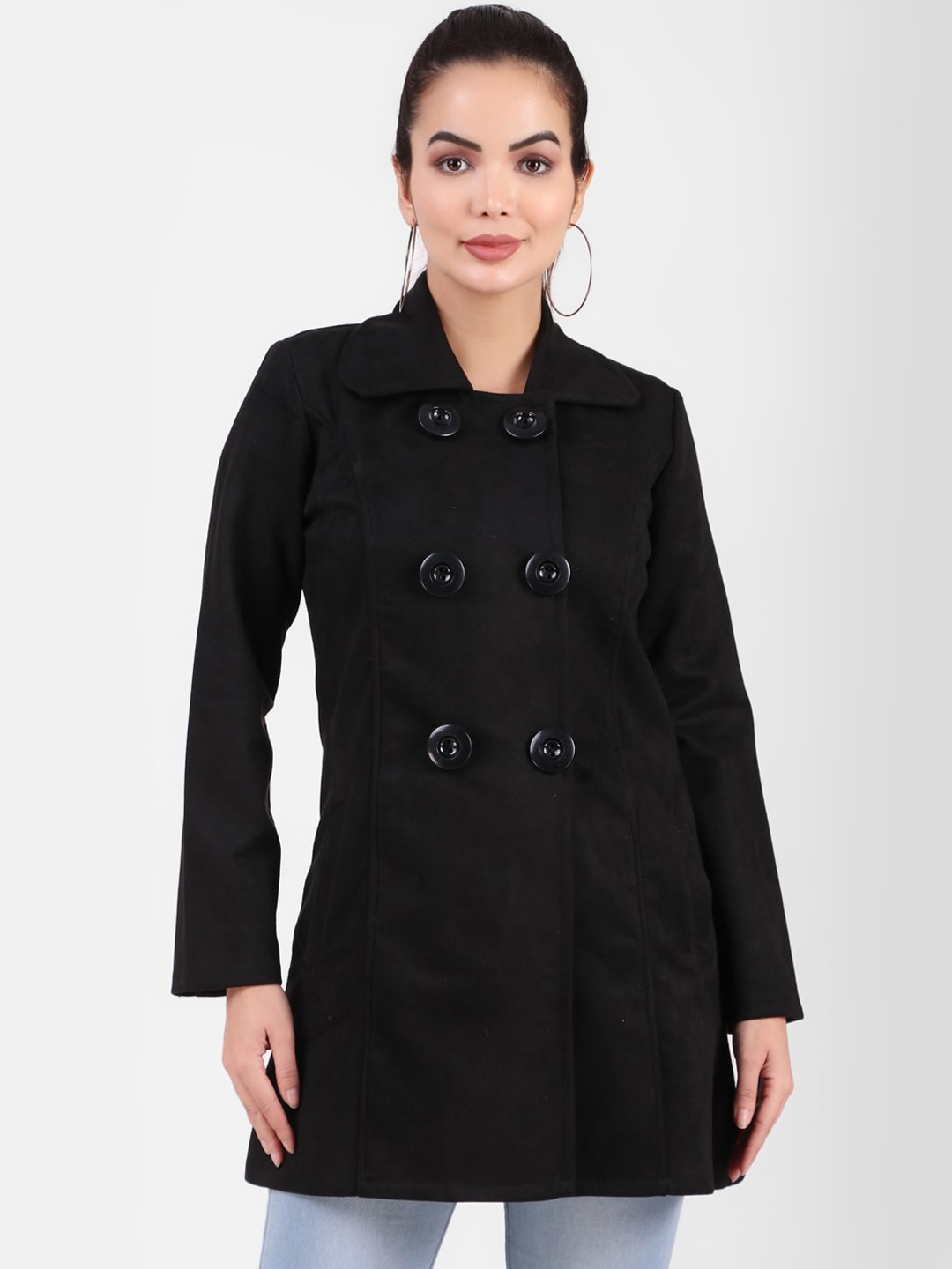 

FNOCKS Women Fleece Longline Tailor Jacket, Black