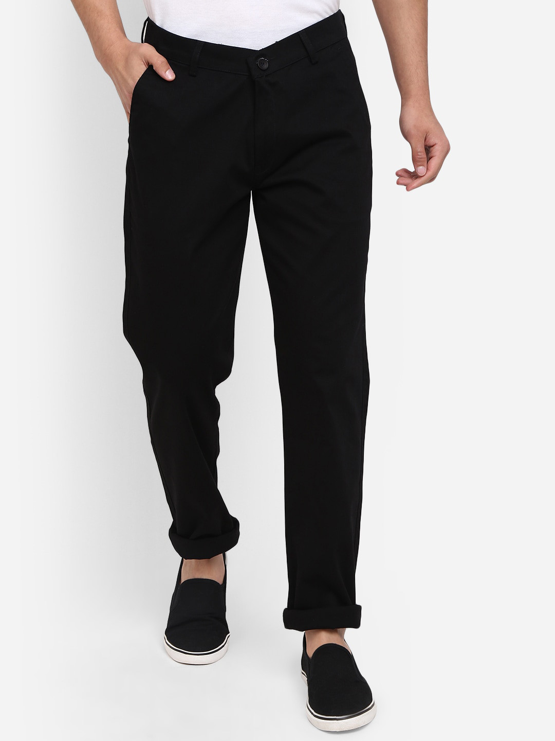 

V-Mart Men Classic Slim Fit Cotton Trousers, Black