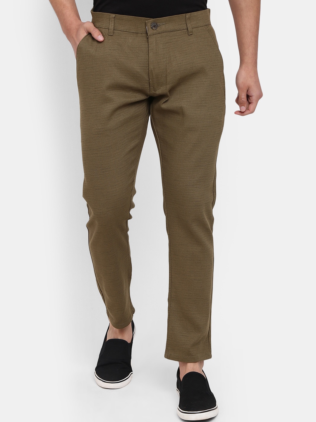 

V-Mart Men Textured Classic Trouser, Olive