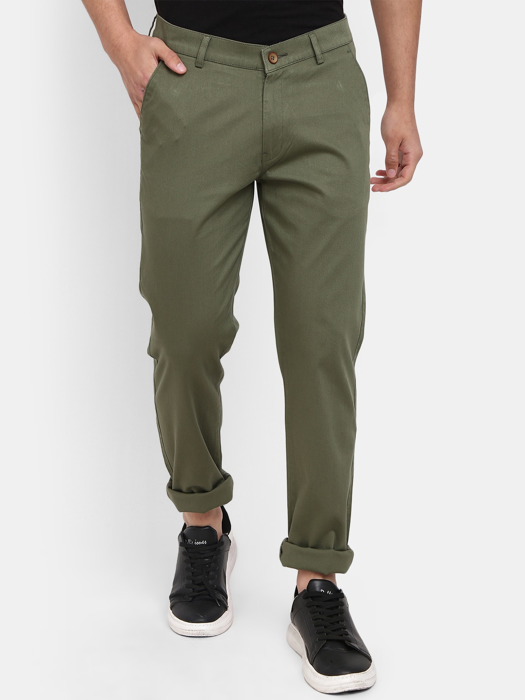 

V-Mart Men Classic Slim Fit Cotton Chinos Trousers, Olive