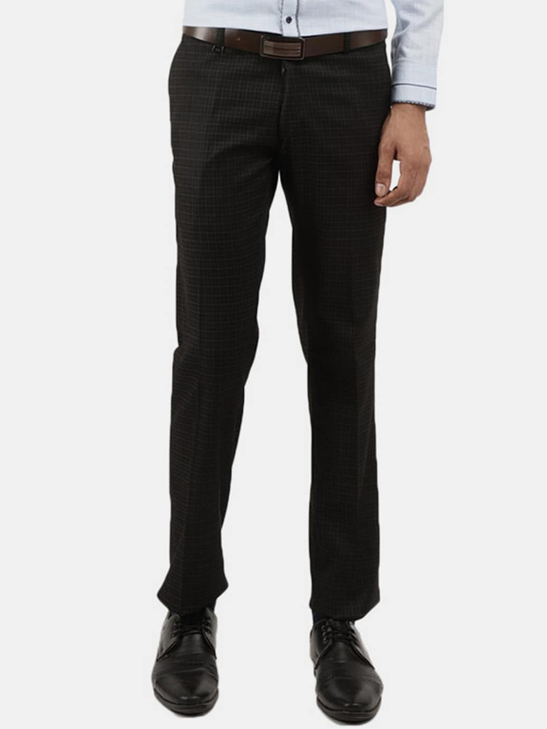 

V-Mart Men Checked Classic Slim Fit Cotton Trousers, Black