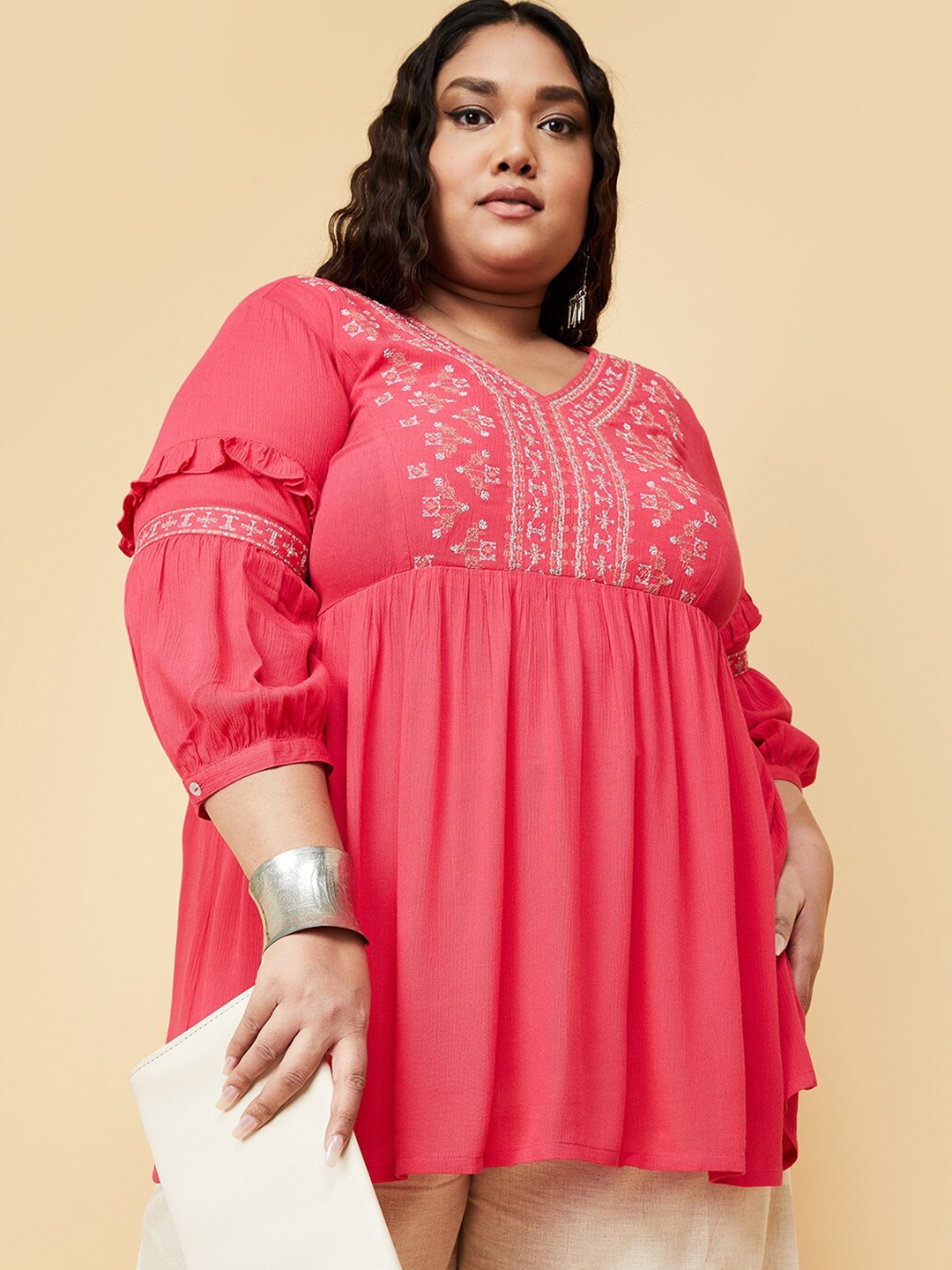 

max Embroidered Cotton Tunic, Pink