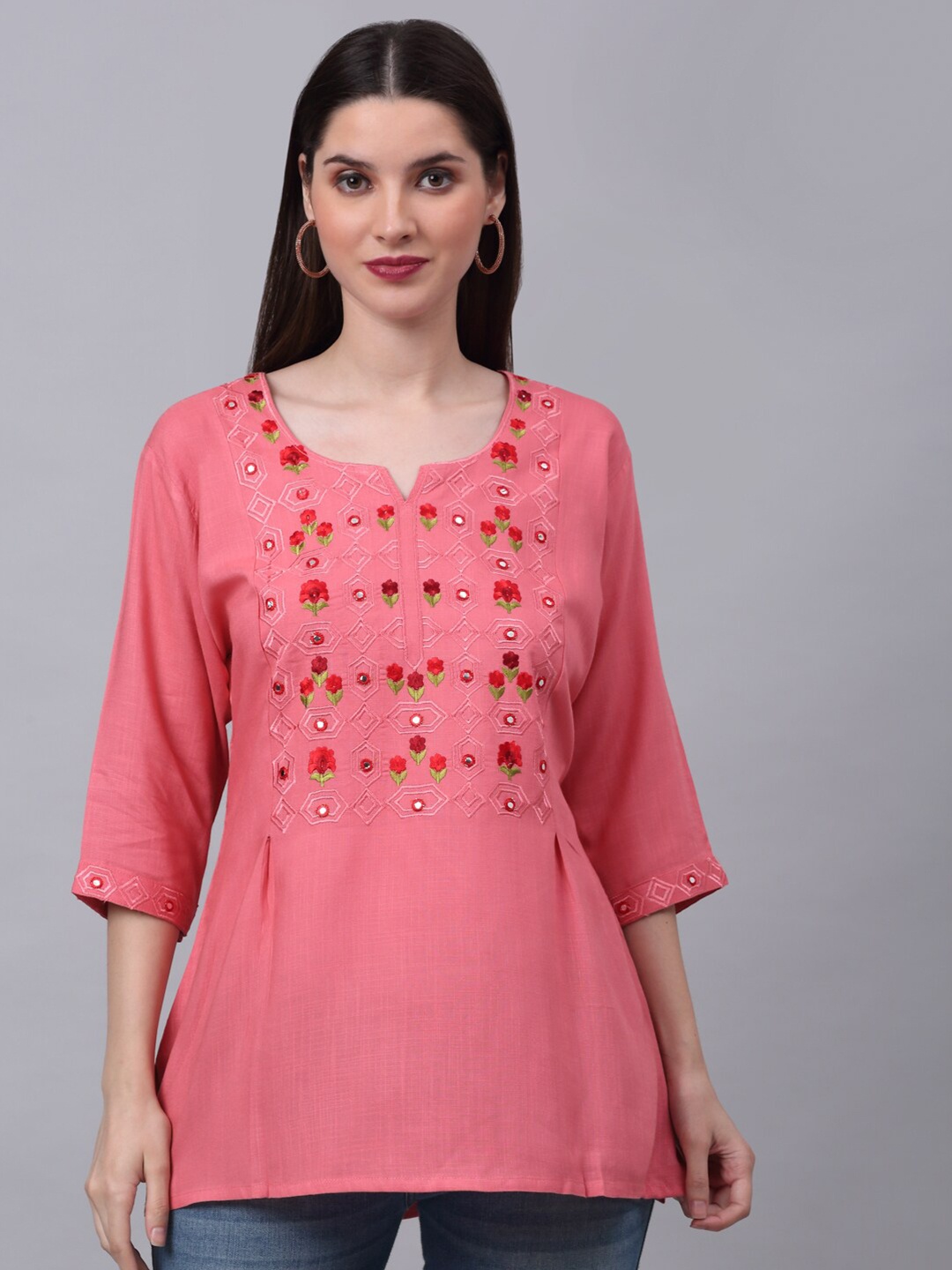

NEUDIS Floral Embroidered A-Line Top, Pink