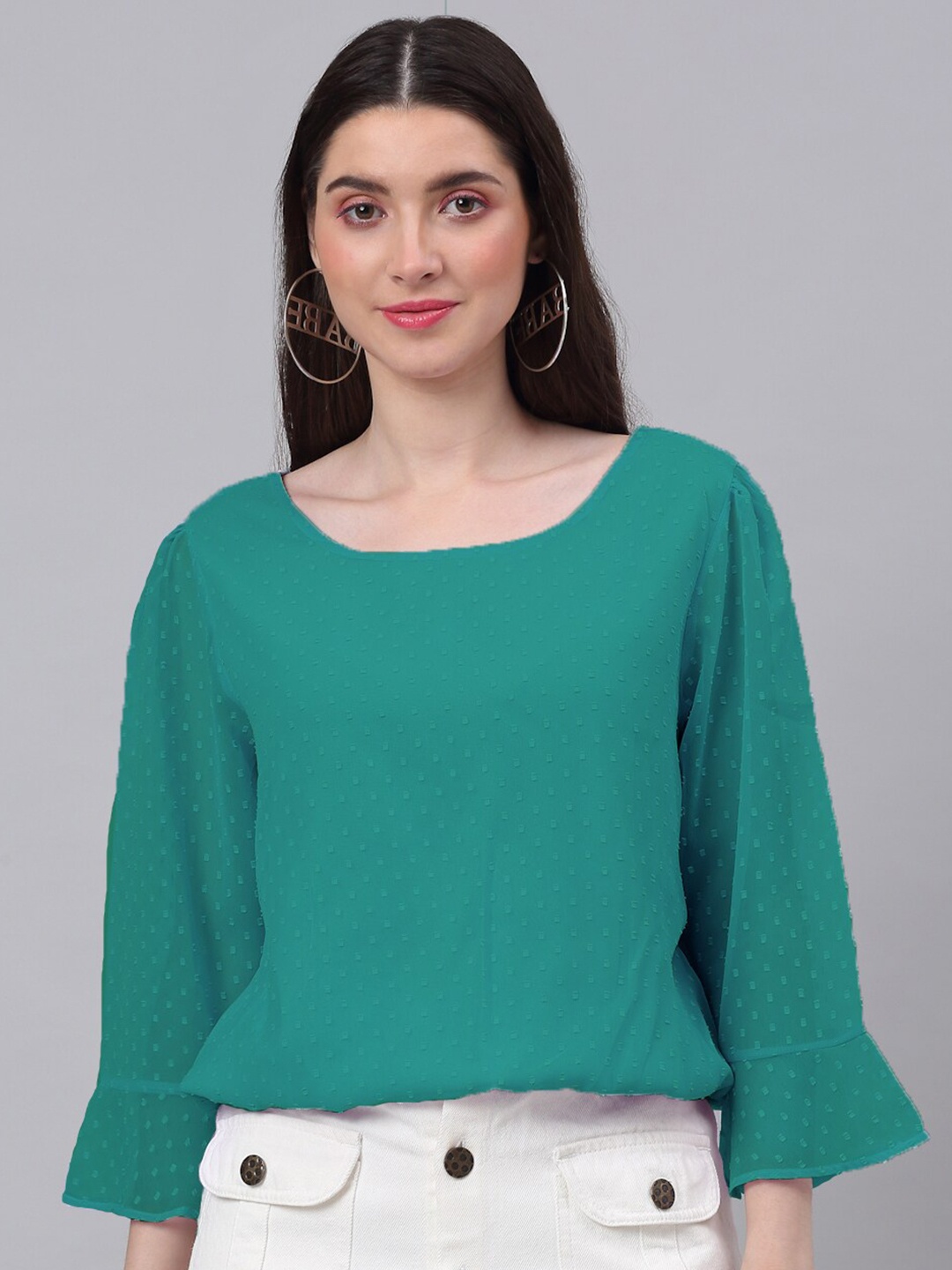 

NEUDIS Bell Sleeves Chiffon Top, Green